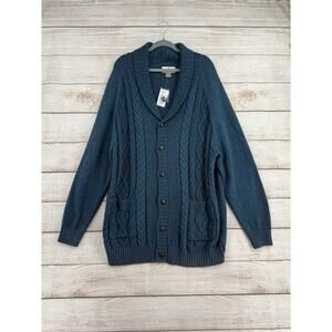 Oak Hill Cable Knit Button Down Cardigan Sweater Mens 2XL Heathered Blue NEW